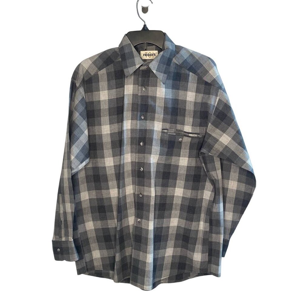 TGI Fridays Button Up Men's Size 15.5 (32/33) Long Sleeve Plaid Flat Pocket